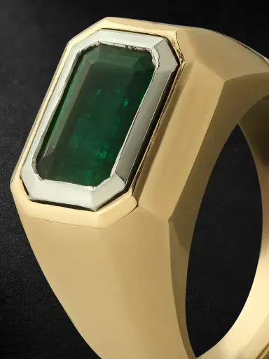 MAOR Solitaire Small 18-Karat Gold, Platinum and Emerald Ring - Men | Thumbnail 4 MAOR Solitaire Small 18-Karat Gold, Platinum and Emerald Ring - Men | Thumbnail 4