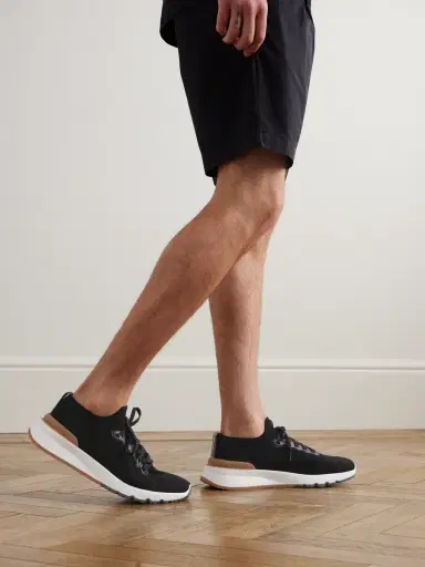 Brunello Cucinelli Leather-Trimmed Stretch-Knit Sneakers - Men | Thumbnail 2 Brunello Cucinelli Leather-Trimmed Stretch-Knit Sneakers - Men | Thumbnail 2