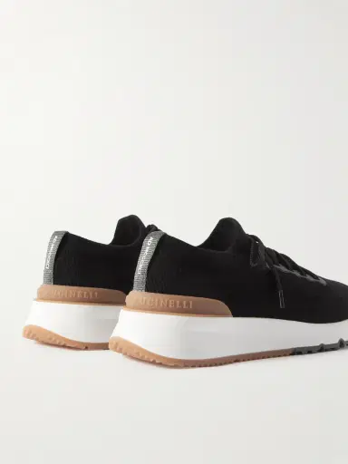 Brunello Cucinelli Leather-Trimmed Stretch-Knit Sneakers - Men | Thumbnail 4 Brunello Cucinelli Leather-Trimmed Stretch-Knit Sneakers - Men | Thumbnail 4
