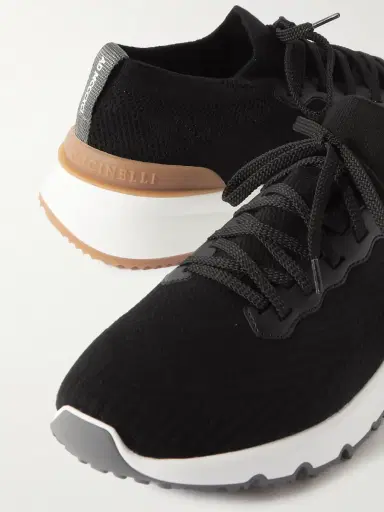 Brunello Cucinelli Leather-Trimmed Stretch-Knit Sneakers - Men | Thumbnail 5 Brunello Cucinelli Leather-Trimmed Stretch-Knit Sneakers - Men | Thumbnail 5