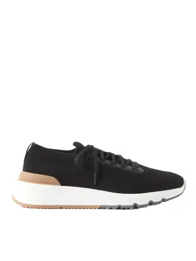 Brunello Cucinelli Leather-Trimmed Stretch-Knit Sneakers - Men | Thumbnail 1 Brunello Cucinelli Leather-Trimmed Stretch-Knit Sneakers - Men | Thumbnail 1