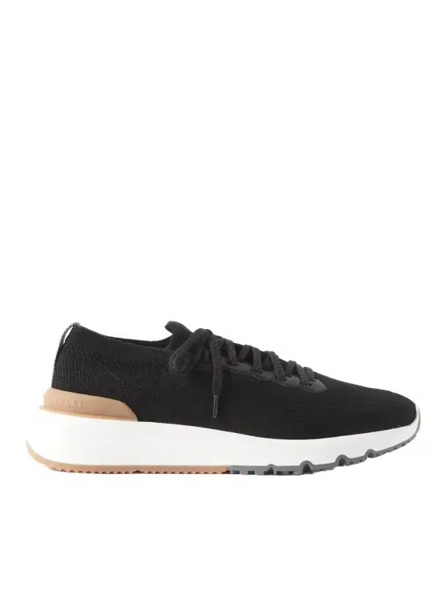 Leather-Trimmed Stretch-Knit Sneakers - Men