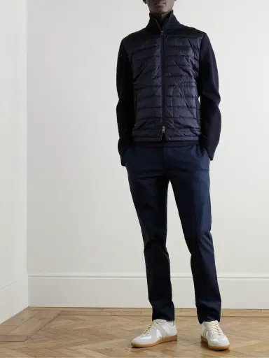 Moncler Slim-Fit Panelled Wool-Blend and Quilted Shell Down Zip-Up Cardigan - Men | Thumbnail 2 Moncler Slim-Fit Panelled Wool-Blend and Quilted Shell Down Zip-Up Cardigan - Men | Thumbnail 2