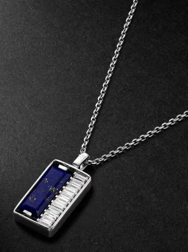 Suzanne Kalan 18-Karat White Gold, Lapis Lazuli and Diamond Pendant Necklace - Men | Thumbnail 4 Suzanne Kalan 18-Karat White Gold, Lapis Lazuli and Diamond Pendant Necklace - Men | Thumbnail 4