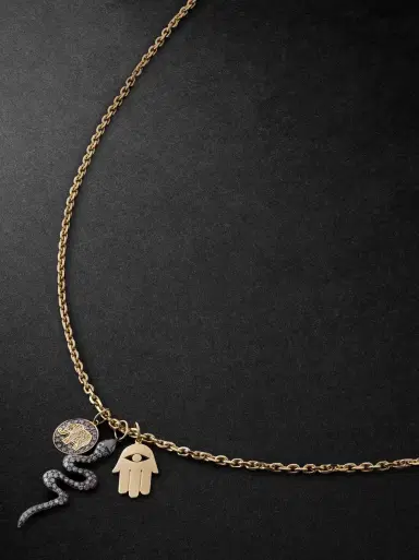 Sydney Evan Elephant Small Gold, Silver and Diamond Necklace - Men | Thumbnail 1 Sydney Evan Elephant Small Gold, Silver and Diamond Necklace - Men | Thumbnail 1