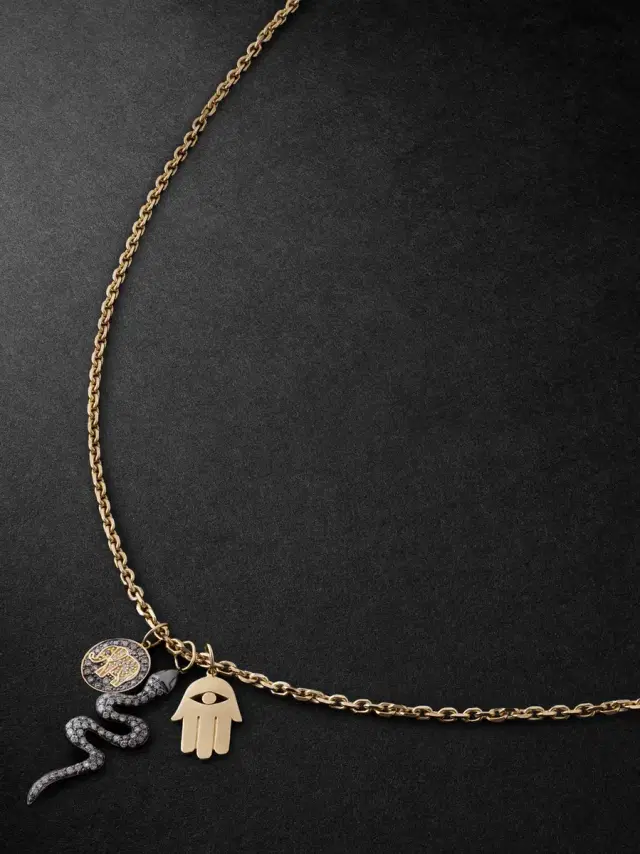 Sydney Evan Elephant Small Gold, Silver and Diamond Necklace - Men