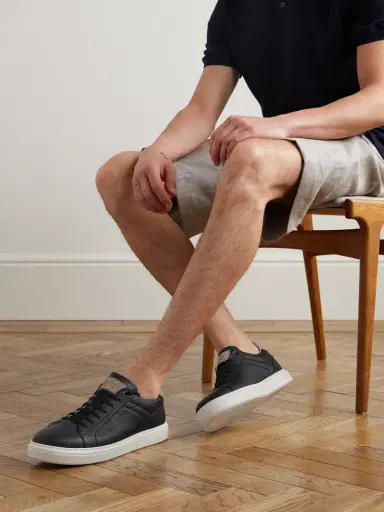 Brunello Cucinelli Suede-Trimmed Full-Grain Leather Sneakers - Men | Thumbnail 2