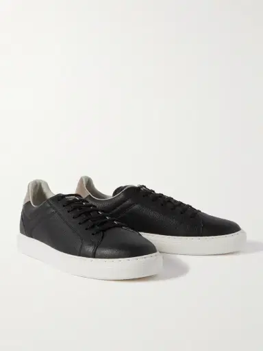 Brunello Cucinelli Suede-Trimmed Full-Grain Leather Sneakers - Men | Thumbnail 3