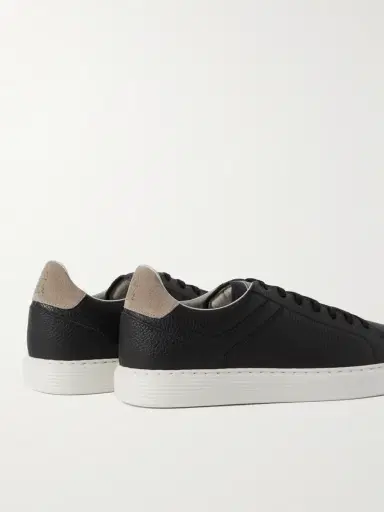 Brunello Cucinelli Suede-Trimmed Full-Grain Leather Sneakers - Men | Thumbnail 4