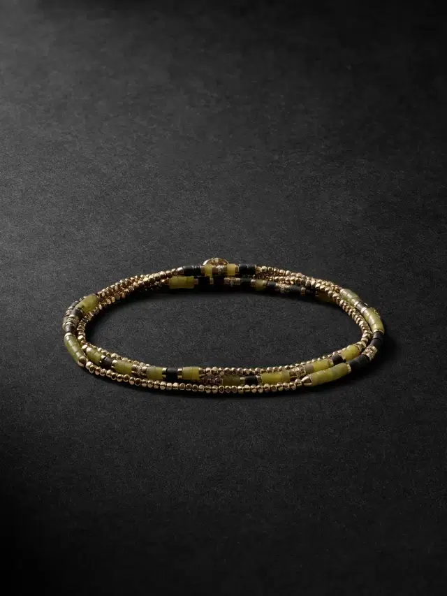 MAOR Creosote 18-Karat Gold, Jade and Diamond Beaded Necklace - Men