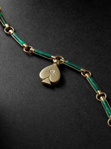 Foundrae Spade 18-Karat Gold, Malachite and Diamond Pendant Bracelet - Men | Thumbnail 4