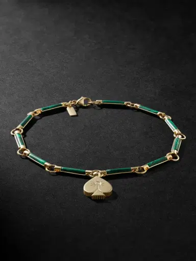 Foundrae Spade 18-Karat Gold, Malachite and Diamond Pendant Bracelet - Men | Thumbnail 1