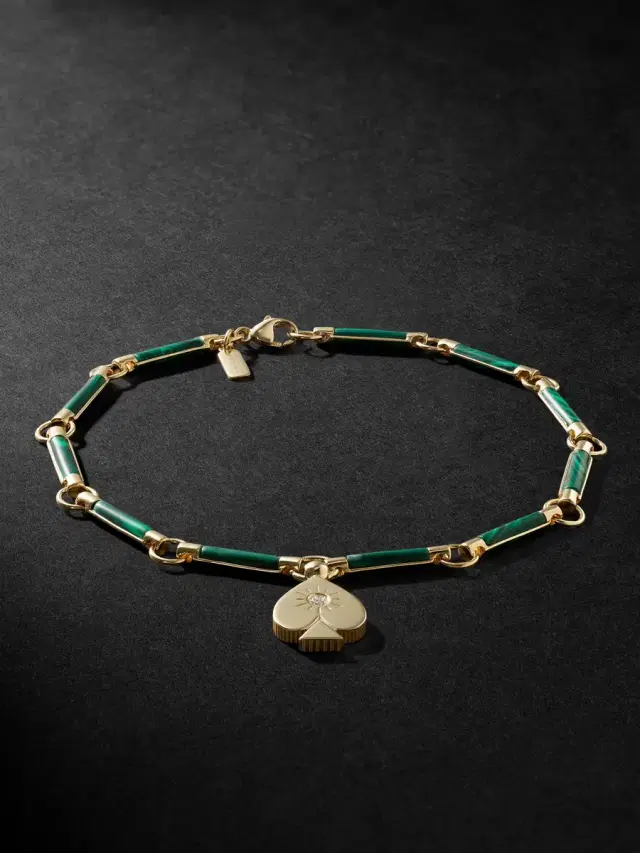 Spade 18-Karat Gold, Malachite and Diamond Pendant Bracelet - Men Spade 18-Karat Gold, Malachite and Diamond Pendant Bracelet - Men