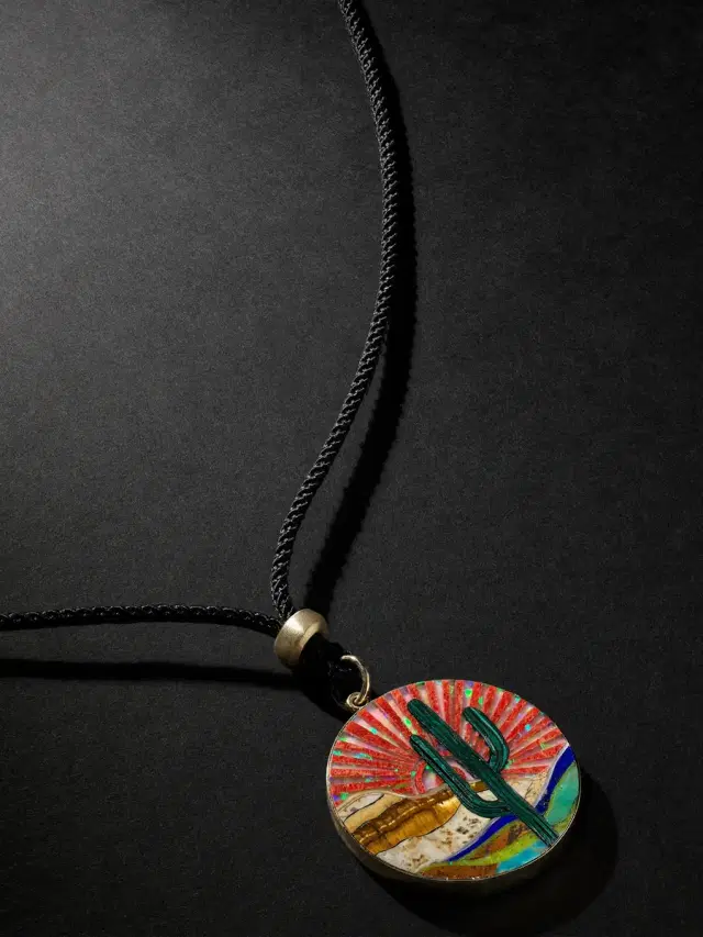Gold, Multi-Stone and Cord Pendant Necklace - Men