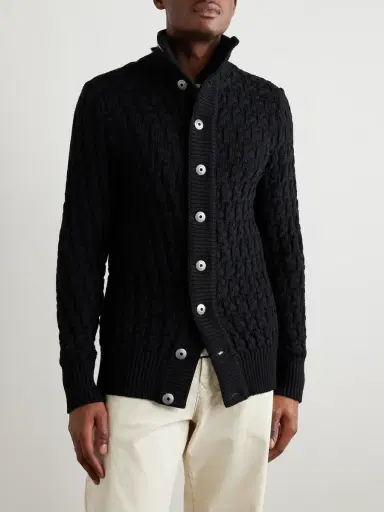 S.N.S. Herning Stark Textured Virgin Wool Cardigan - Men | Thumbnail 3