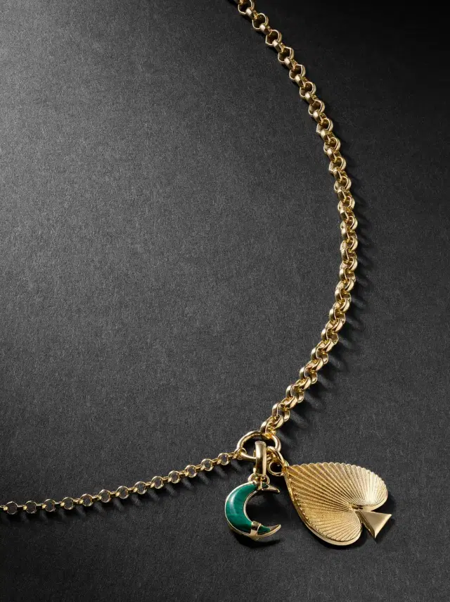 Spade Crescent 18-Karat Gold, Malachite and Diamond Pendant Necklace - Men