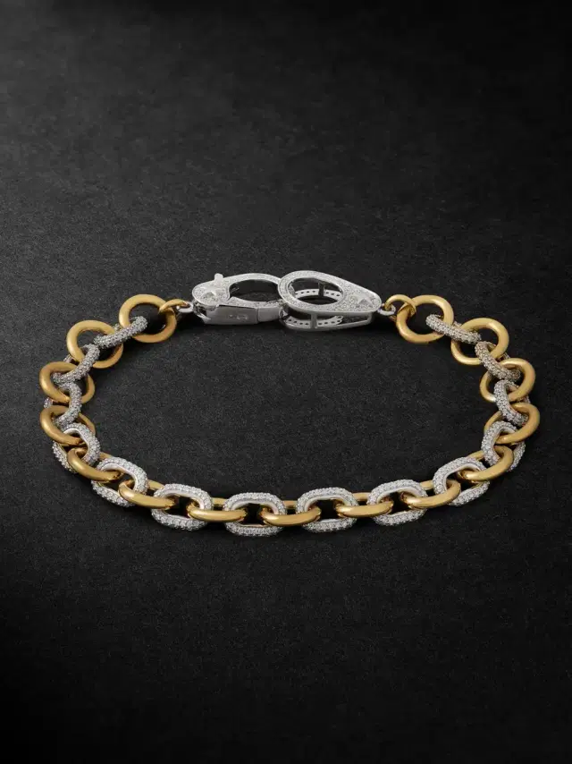 Foundrae Midsized Mixed Link 18-Karat Yellow and White Gold Diamond Bracelet - Men