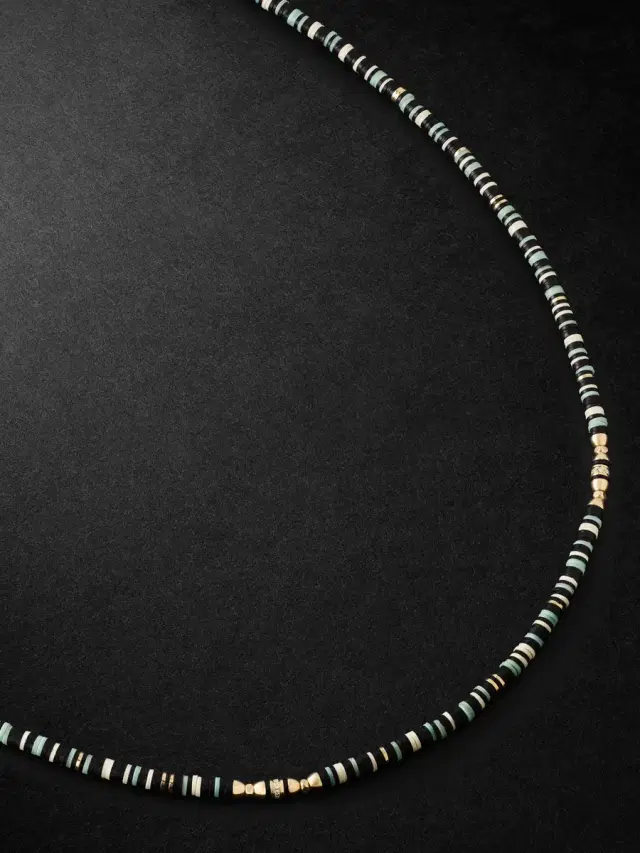 MAOR Housa 18-Karat Gold, Amazonite and Diamond Beaded Necklace - Men