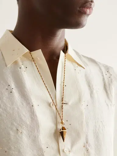 Jacquie Aiche Gold, Tiger's Eye and Cord Pendant Necklace - Men | Thumbnail 2 Jacquie Aiche Gold, Tiger's Eye and Cord Pendant Necklace - Men | Thumbnail 2