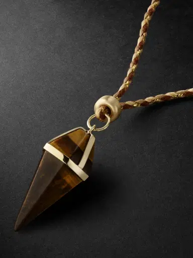 Jacquie Aiche Gold, Tiger's Eye and Cord Pendant Necklace - Men | Thumbnail 4 Jacquie Aiche Gold, Tiger's Eye and Cord Pendant Necklace - Men | Thumbnail 4