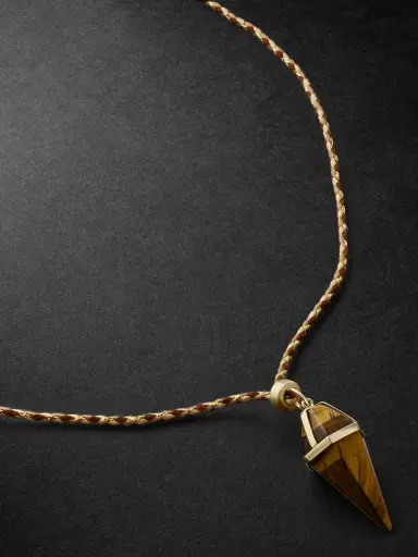 Jacquie Aiche Gold, Tiger's Eye and Cord Pendant Necklace - Men | Thumbnail 1 Jacquie Aiche Gold, Tiger's Eye and Cord Pendant Necklace - Men | Thumbnail 1