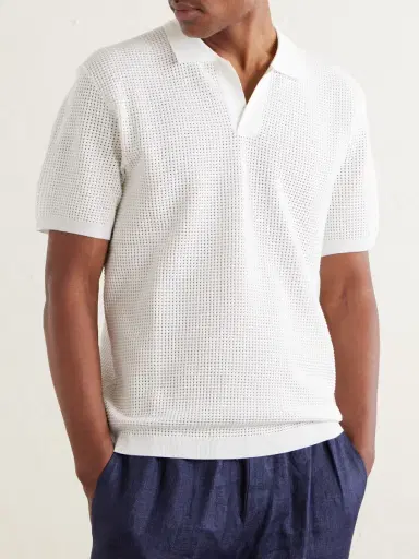 Orlebar Brown Roddy Slim-Fit Camp-Collar Pointelle-Knit Polo Shirt - Men | Thumbnail 3 Orlebar Brown Roddy Slim-Fit Camp-Collar Pointelle-Knit Polo Shirt - Men | Thumbnail 3