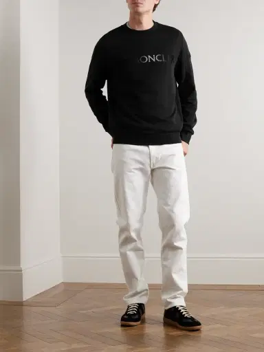 Moncler Logo-Flocked Cotton-Jersey Sweatshirt - Men | Thumbnail 2 Moncler Logo-Flocked Cotton-Jersey Sweatshirt - Men | Thumbnail 2