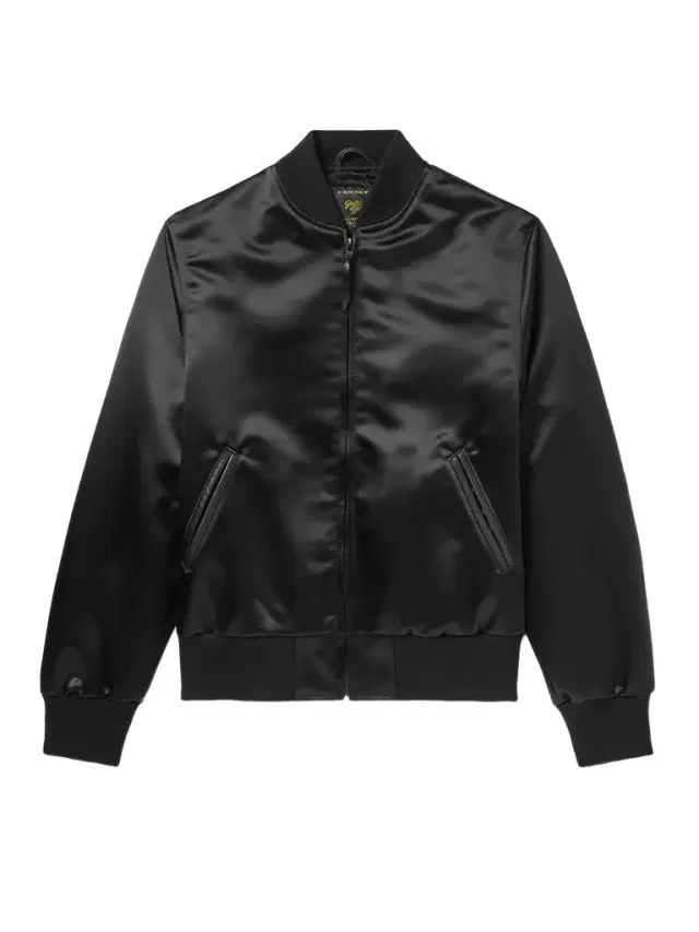 Golden Bear Sukajan Leather-Trimmed Satin Bomber Jacket - Men