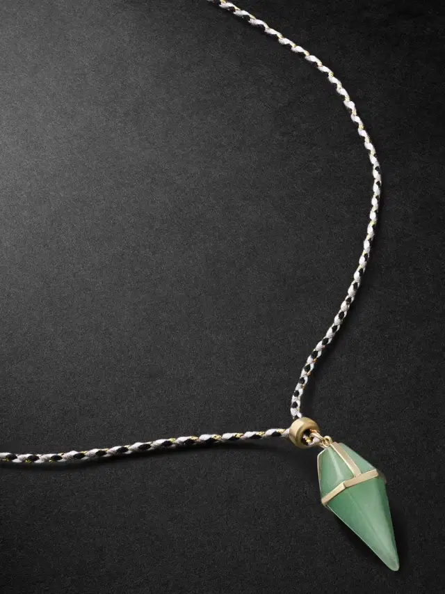 Jacquie Aiche Gold, Aventurine and Cord Pendant Necklace - Men