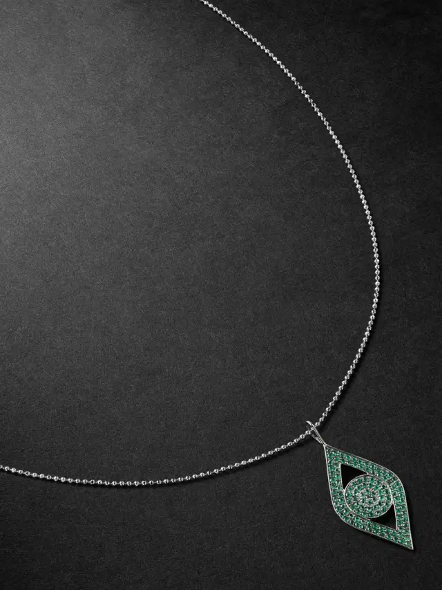 Sydney Evan Large Evil Eye White Gold Diamond Pendant Necklace - Men