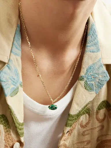 Sydney Evan Evil Eye Gold Malachite Necklace - Men | Thumbnail 2 Sydney Evan Evil Eye Gold Malachite Necklace - Men | Thumbnail 2