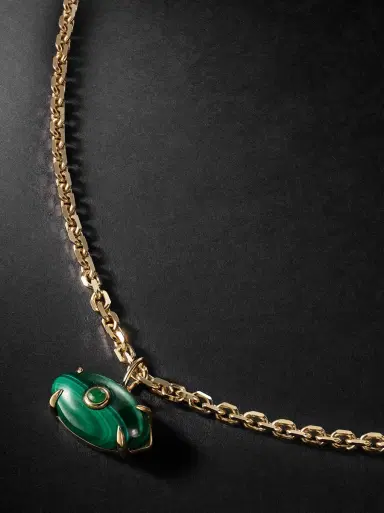 Sydney Evan Evil Eye Gold Malachite Necklace - Men | Thumbnail 4 Sydney Evan Evil Eye Gold Malachite Necklace - Men | Thumbnail 4