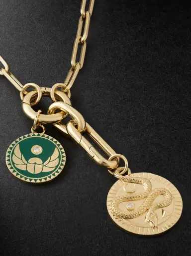Foundrae Classic 18-Karat Gold, Diamond and Enamel Chain Necklace - Men | Thumbnail 4