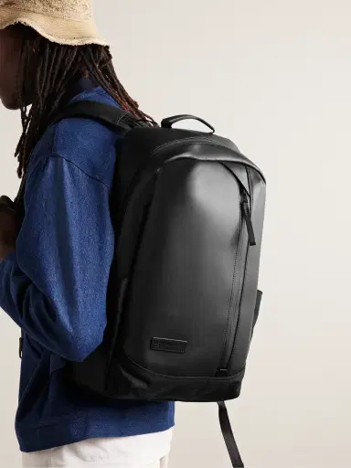Master-Piece Slick Logo-Appliquéd Leather and CORDURA® Ballistic Nylon Backpack - Men | Thumbnail 2