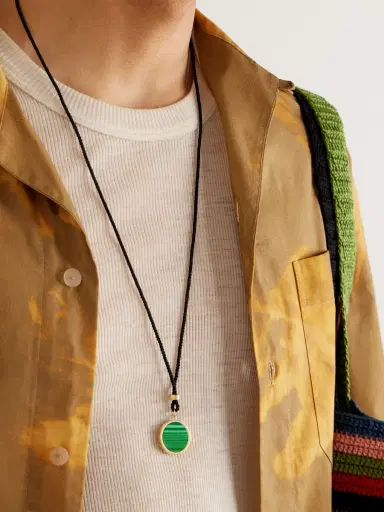 Jacquie Aiche Gold, Malachite and Cord Pendant Necklace - Men | Thumbnail 2 Jacquie Aiche Gold, Malachite and Cord Pendant Necklace - Men | Thumbnail 2