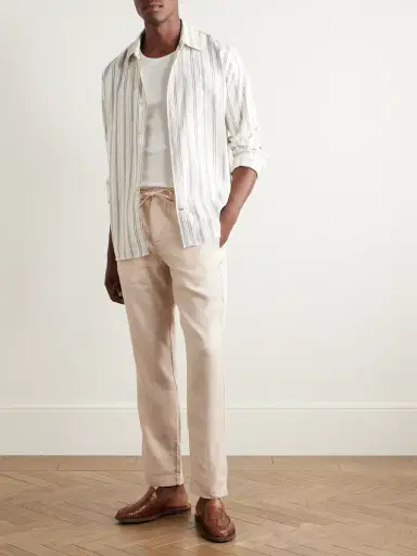 Frescobol Carioca Oscar Straight-Leg Linen and Cotton-Blend Drawstring Trousers - Men | Thumbnail 2