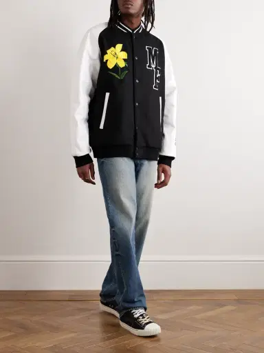 Moncler Genius 7 Moncler FRGMT Hiroshi Fujiwara Celsia Wool-Blend Felt and Full-Grain Leather Down Varsity Jacket - Men | Thumbnail 2 Moncler Genius 7 Moncler FRGMT Hiroshi Fujiwara Celsia Wool-Blend Felt and Full-Grain Leather Down Varsity Jacket - Men | Thumbnail 2