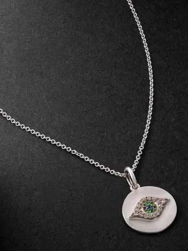 Ileana Makri Golden Eye Mini White Gold Multi-Stone Pendant Necklace - Men | Thumbnail 4 Ileana Makri Golden Eye Mini White Gold Multi-Stone Pendant Necklace - Men | Thumbnail 4