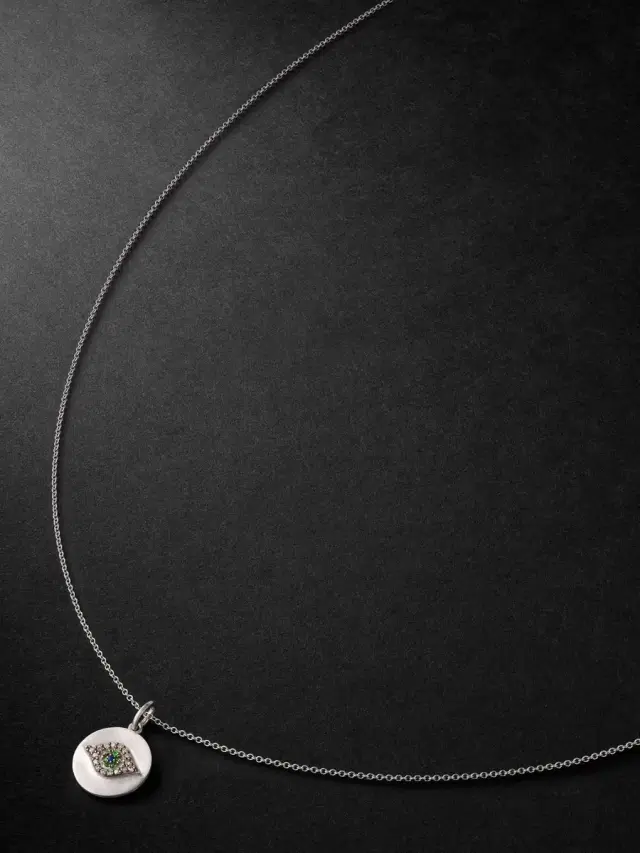 Golden Eye Mini White Gold Multi-Stone Pendant Necklace - Men