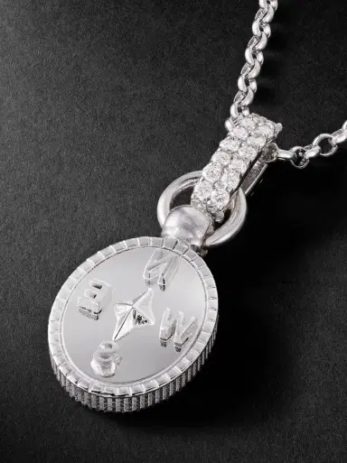 Foundrae Internal Compass 18-Karat White Gold Diamond Pendant Necklace - Men | Thumbnail 4
