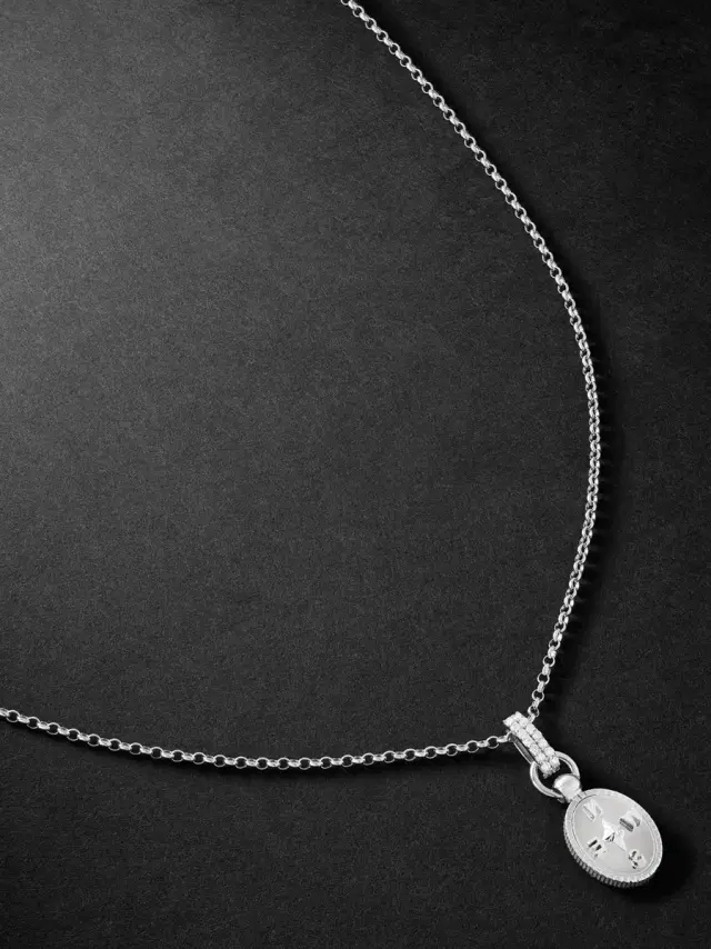 Foundrae Internal Compass 18-Karat White Gold Diamond Pendant Necklace - Men