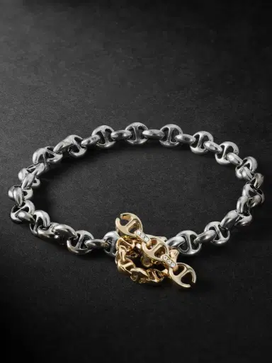 Hoorsenbuhs Open-Link Sterling Silver, 18-Karat Gold and Diamond Bracelet - Men | Thumbnail 1