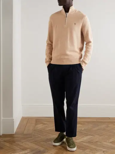 Polo Ralph Lauren Logo-Embroidered Honeycomb-Knit Cotton Half-Zip Sweater - Men | Thumbnail 2 Polo Ralph Lauren Logo-Embroidered Honeycomb-Knit Cotton Half-Zip Sweater - Men | Thumbnail 2
