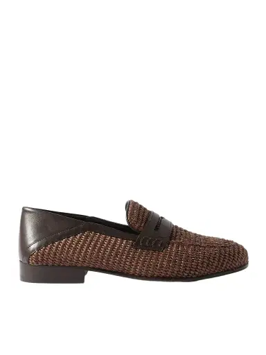 Manolo Blahnik Padstow Leather-Trimmed Raffia Loafers - Men | Thumbnail 1 Manolo Blahnik Padstow Leather-Trimmed Raffia Loafers - Men | Thumbnail 1