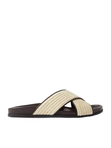 Manolo Blahnik Chiltern Leather-Trimmed Raffia Sandals - Men | Thumbnail 1 Manolo Blahnik Chiltern Leather-Trimmed Raffia Sandals - Men | Thumbnail 1