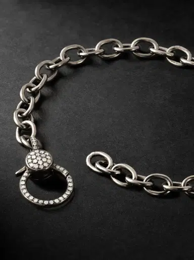 Ileana Makri Oxidised Sterling Silver, 14-Karat White Gold and Diamond Chain Bracelet - Men | Thumbnail 3 Ileana Makri Oxidised Sterling Silver, 14-Karat White Gold and Diamond Chain Bracelet - Men | Thumbnail 3