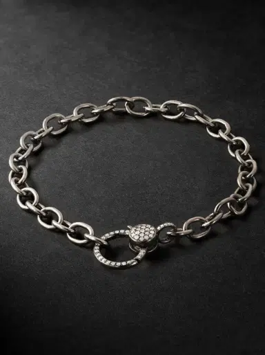 Ileana Makri Oxidised Sterling Silver, 14-Karat White Gold and Diamond Chain Bracelet - Men | Thumbnail 1 Ileana Makri Oxidised Sterling Silver, 14-Karat White Gold and Diamond Chain Bracelet - Men | Thumbnail 1