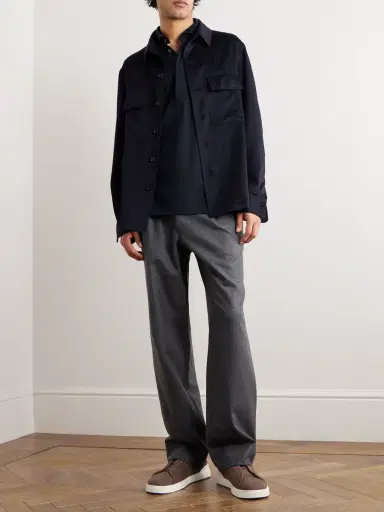 Zegna Leather-Trimmed Cotton-Piqué Polo Shirt - Men | Thumbnail 2