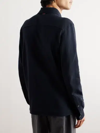 Zegna Leather-Trimmed Cotton-Piqué Polo Shirt - Men | Thumbnail 4