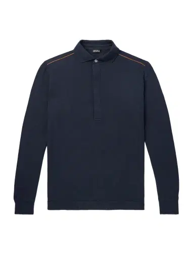 Zegna Leather-Trimmed Cotton-Piqué Polo Shirt - Men | Thumbnail 1